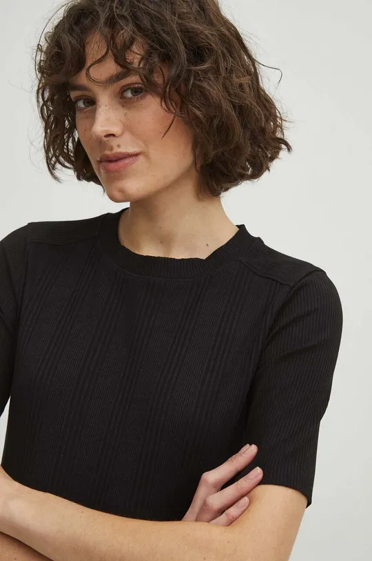 černá Bavlněné tričko dámské s elastanem pruhované černá barva