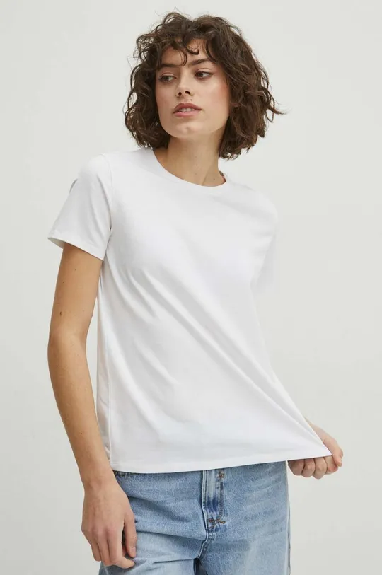 biały T-shirt bawełniany damski z domieszką elastanu kolor biały Damski