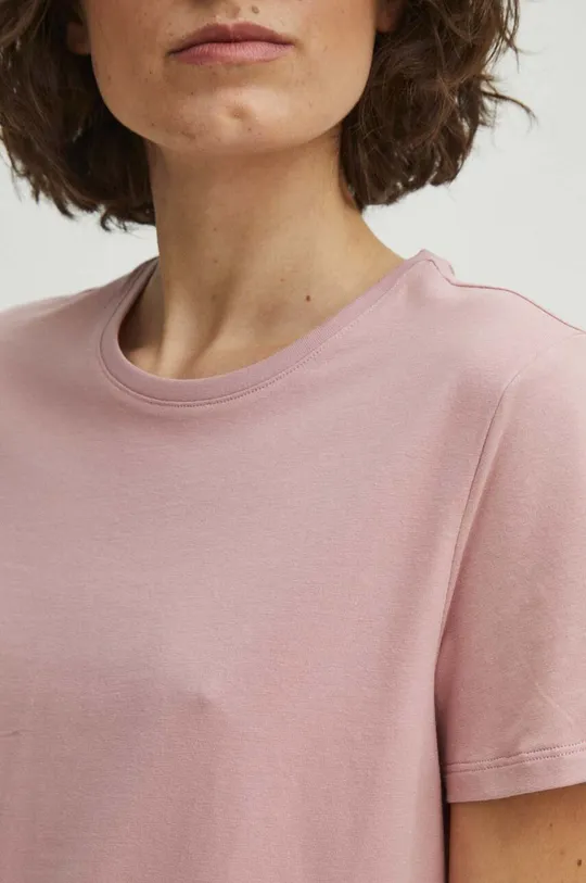 T-shirt bawełniany damski z domieszką elastanu kolor różowy Damski