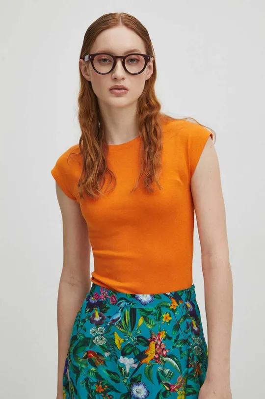 oranžová Tričko dámské jednobarevné s příměsí elastanu a modalu oranžová barva Dámský