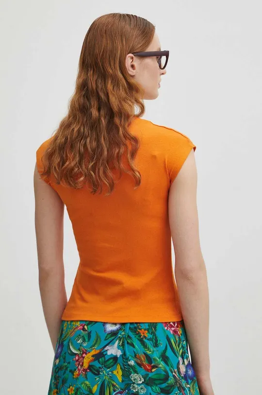 T-shirt damski gładki z domieszką elastanu i modalu kolor pomarańczowy 48 % Bawełna, 47 % Modal, 5 % Elastan