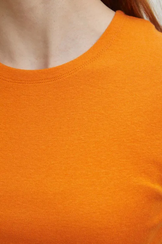 T-shirt damski gładki z domieszką elastanu i modalu kolor pomarańczowy Damski