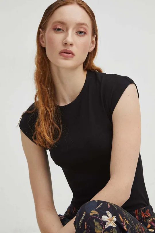černá Tričko dámské jednobarevné s příměsí elastanu a modalu černá barva Dámský