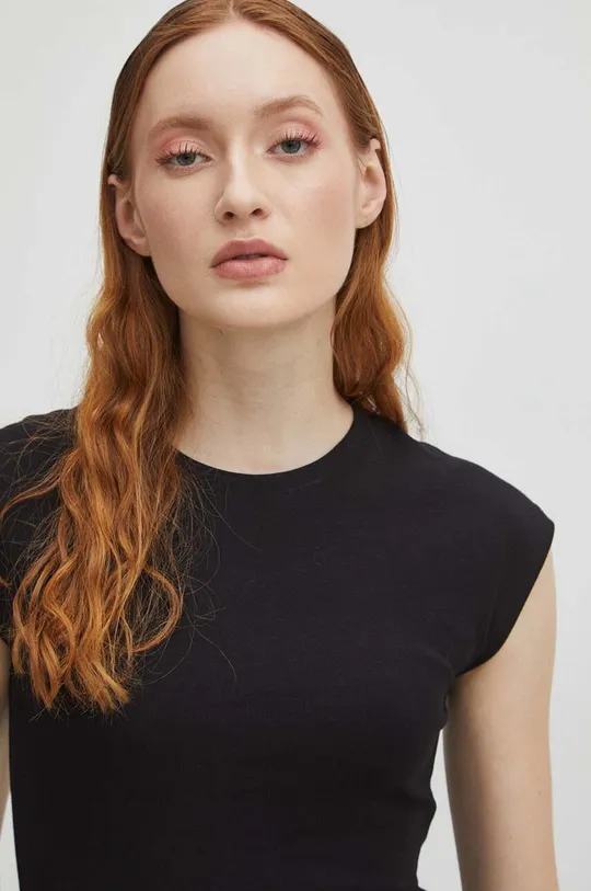 Tričko dámské jednobarevné s příměsí elastanu a modalu černá barva Dámský