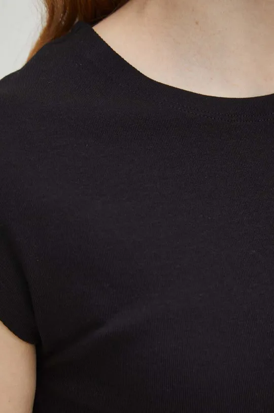 T-shirt damski gładki z domieszką elastanu i modalu kolor czarny