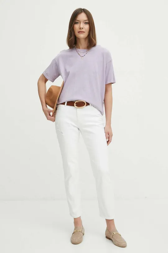 Bavlnené tričko dámske spraté fialová farba fialová