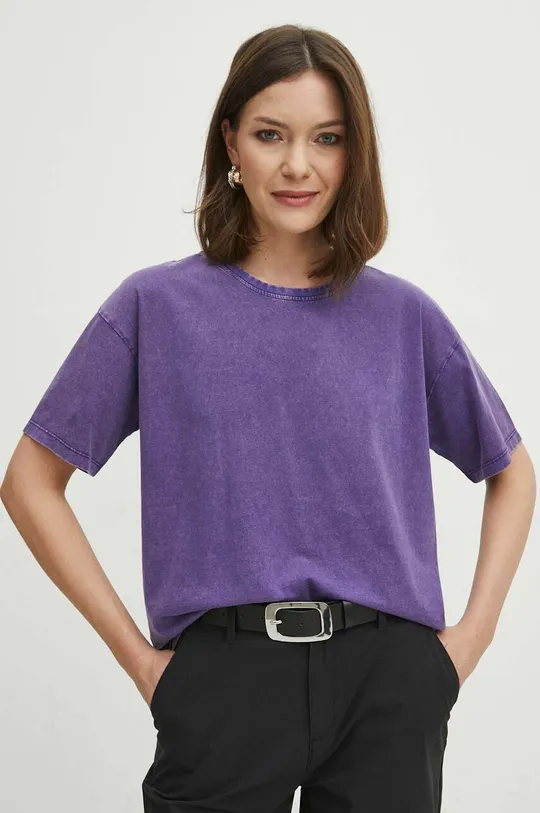 fialová Bavlněné tričko dámské sepraný efekt fialová barva Dámský