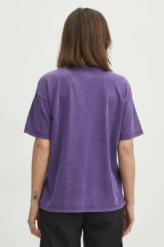 T-shirt bawełniany damski z efektem sprania kolor fioletowy 100 % Bawełna