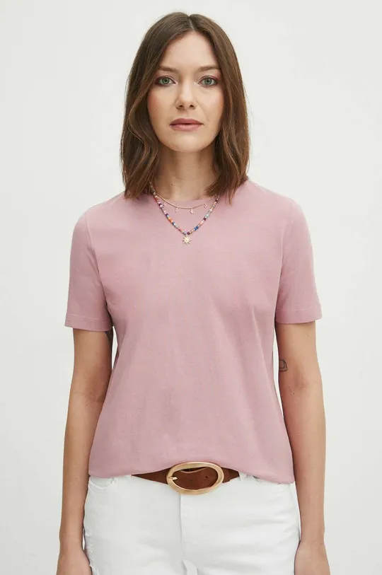 ružová Bavlnené tričko dámsky ružová farba