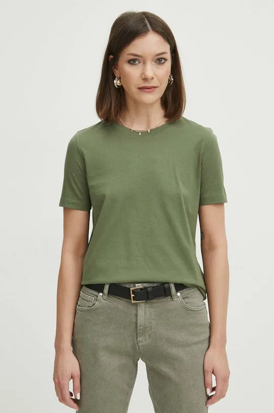 zielony T-shirt bawełniany damski gładki kolor zielony