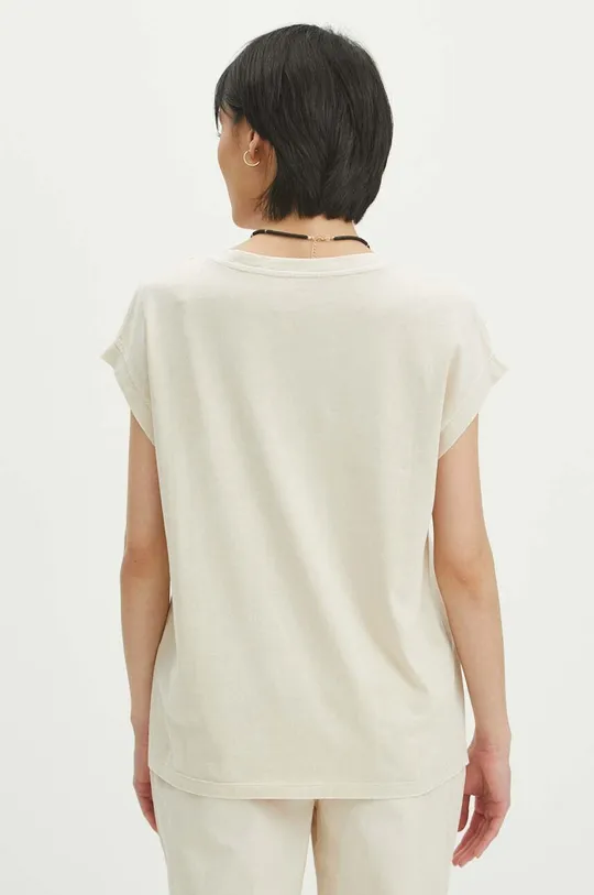 T-shirt bawełniany damski z efektem sprania kolor beżowy 100 % Bawełna