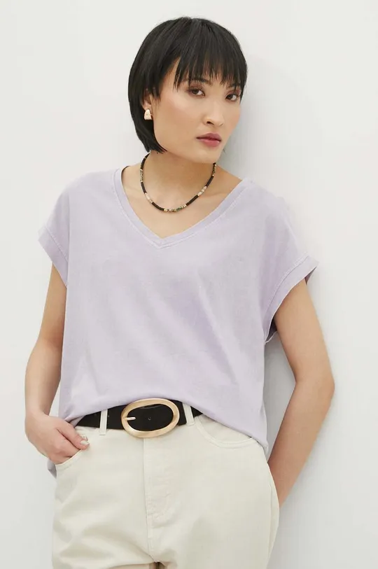 fialová Bavlnené tričko dámsky fialová farba