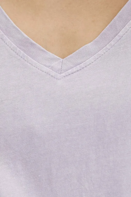 T-shirt bawełniany damski z efektem sprania kolor fioletowy Damski