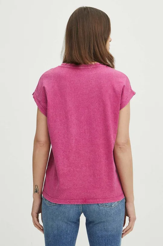 T-shirt bawełniany damski z efektem sprania kolor różowy 100 % Bawełna
