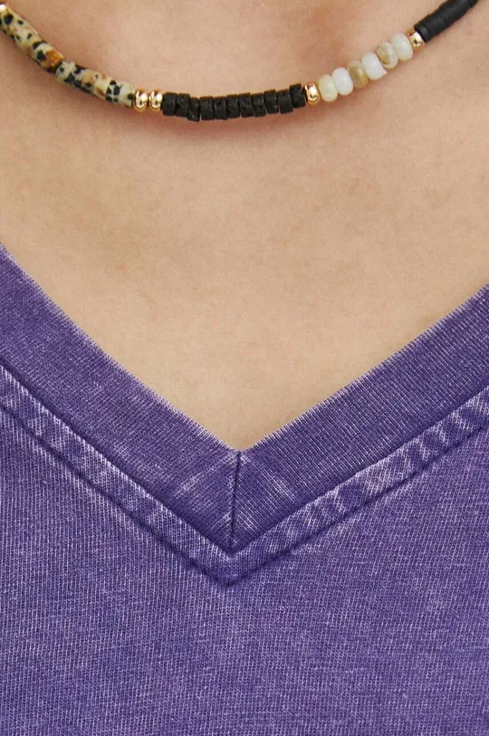 fioletowy T-shirt bawełniany damski z efektem sprania kolor fioletowy