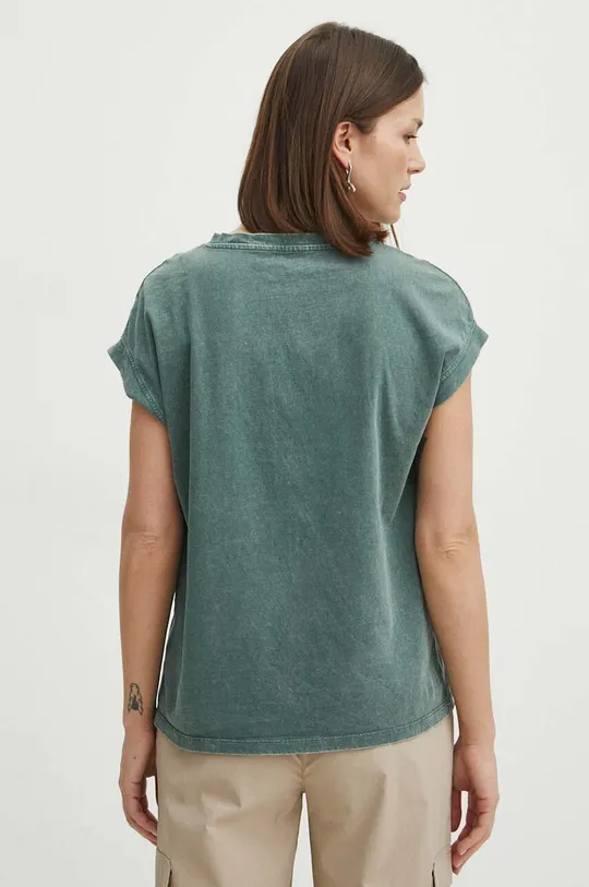 T-shirt bawełniany damski z efektem sprania kolor zielony 100 % Bawełna
