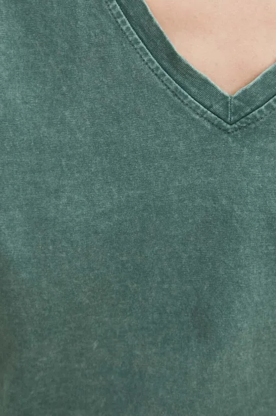 T-shirt bawełniany damski z efektem sprania kolor zielony Damski