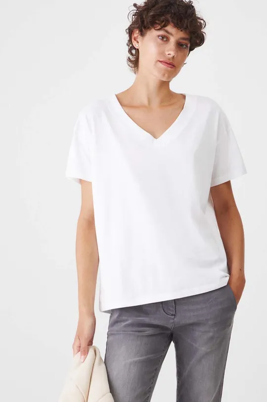 biały T-shirt bawełniany damski kolor biały Damski