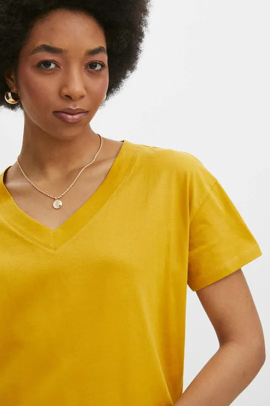 żółty T-shirt bawełniany damski kolor żółty Damski