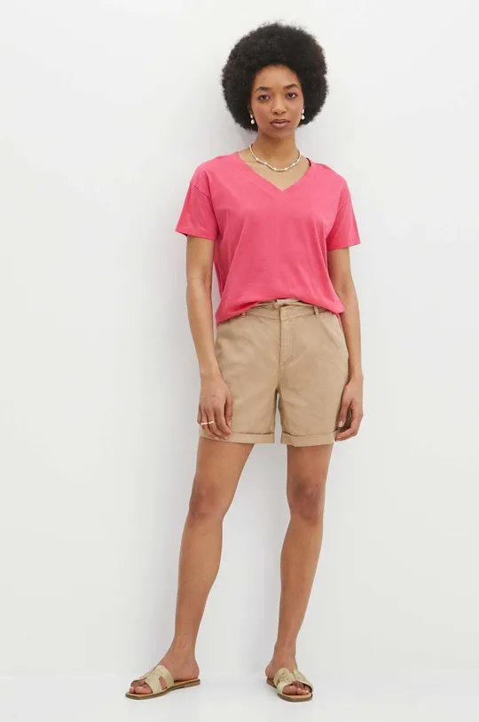 T-shirt bawełniany damski kolor różowy różowy