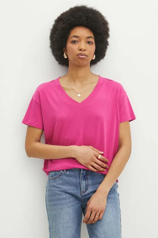 różowy T-shirt bawełniany damski kolor różowy Damski