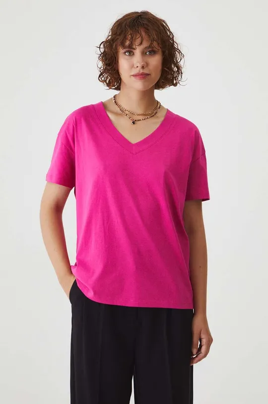 różowy T-shirt bawełniany damski kolor różowy