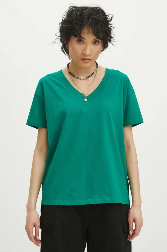 zielony T-shirt bawełniany damski kolor zielony Damski