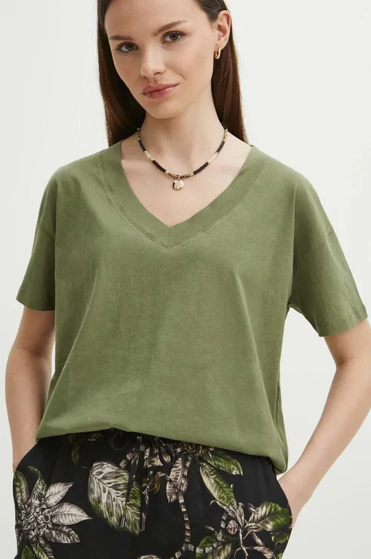zielony T-shirt bawełniany damski kolor zielony Damski