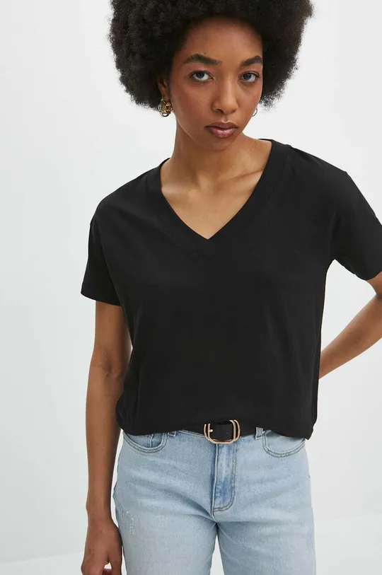T-shirt bawełniany damski kolor czarny czarny