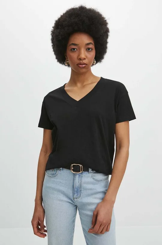 czarny T-shirt bawełniany damski kolor czarny