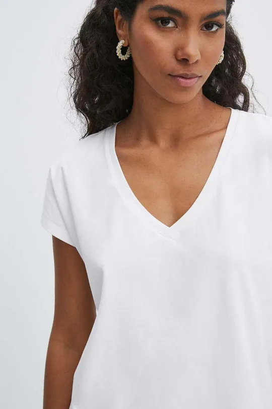 T-shirt bawełniany damski z domieszką elastanu kolor biały