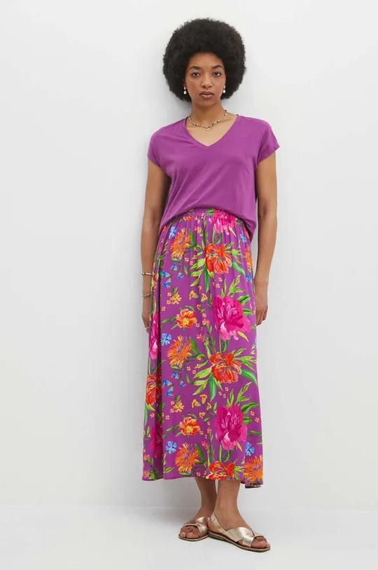 T-shirt bawełniany damski z domieszką elastanu kolor fioletowy fioletowy