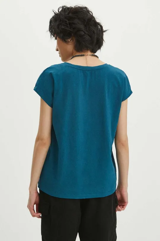 T-shirt bawełniany damski z domieszką elastanu kolor turkusowy 95 % Bawełna, 5 % Elastan