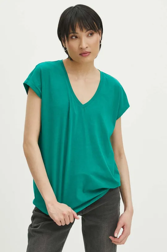T-shirt bawełniany damski z domieszką elastanu kolor zielony zielony
