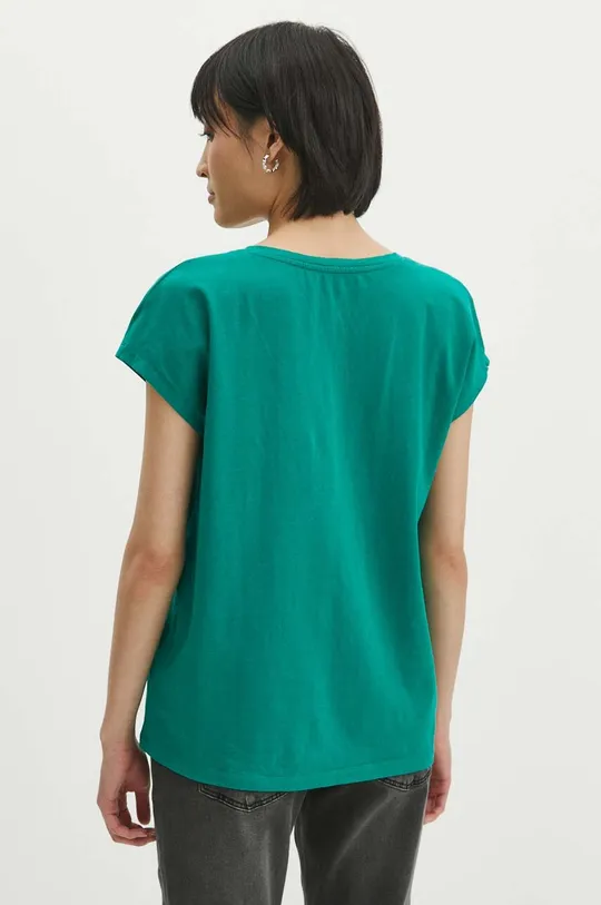T-shirt bawełniany damski z domieszką elastanu kolor zielony 95 % Bawełna, 5 % Elastan