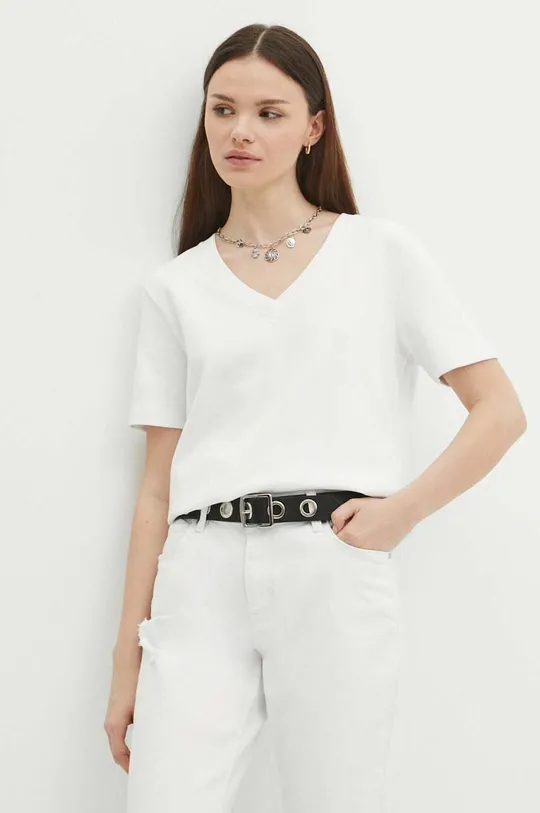 biały T-shirt bawełniany damski interlock kolor biały Damski
