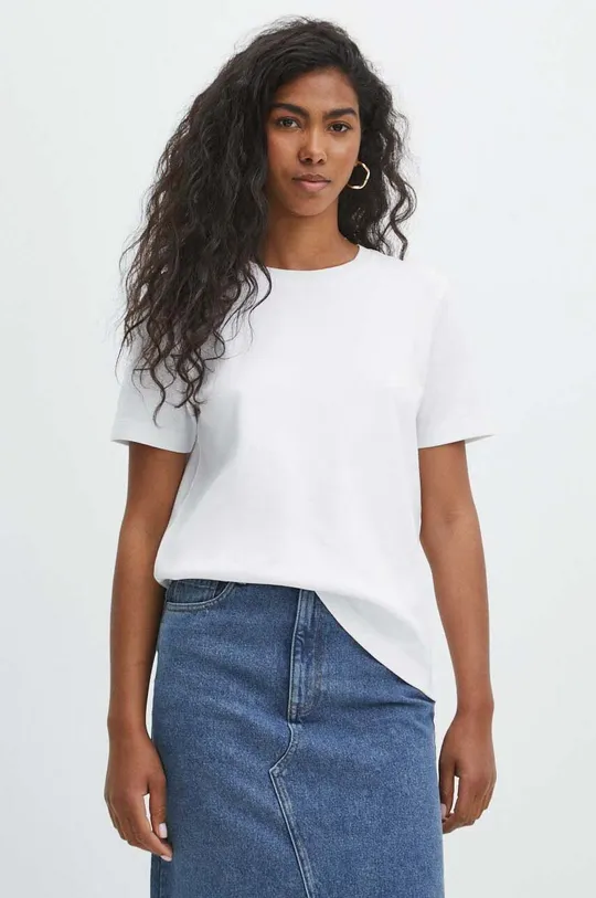 biały T-shirt bawełniany damski interlock kolor biały Damski