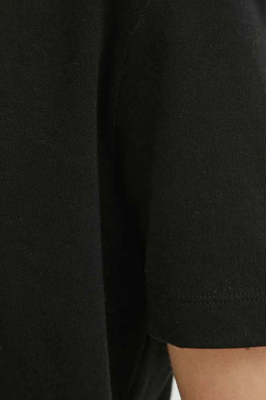 czarny T-shirt bawełniany damski interlock kolor czarny