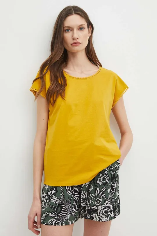 Bavlnené tričko dámsky žltá farba 100 % Bavlna