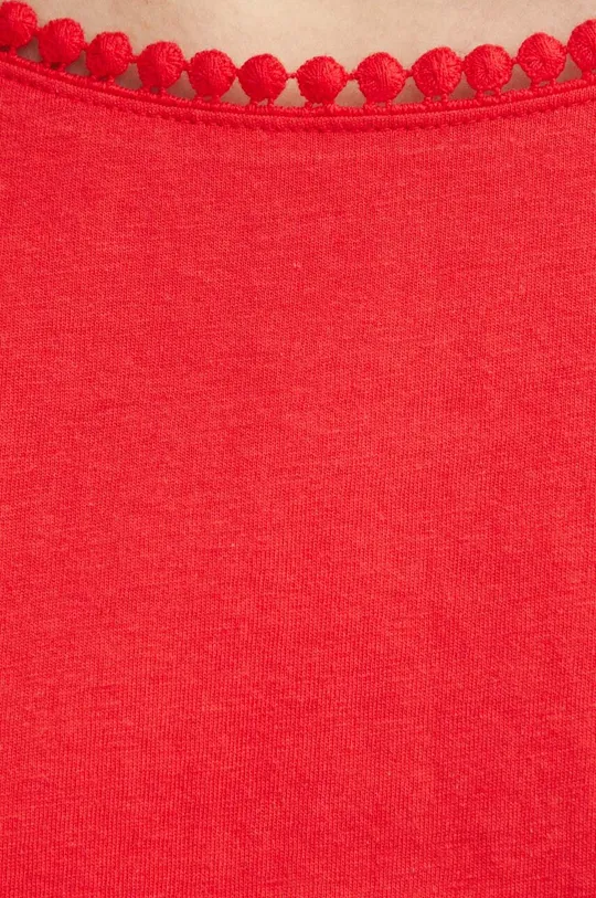 T-shirt bawełniany damski z ozdobną aplikacją kolor czerwony Damski