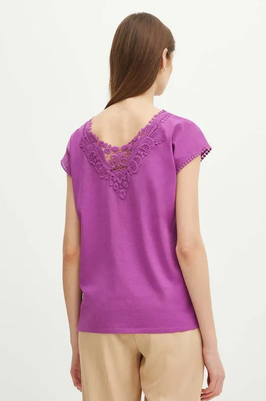T-shirt bawełniany damski z ozdobną aplikacją kolor fioletowy 100 % Bawełna