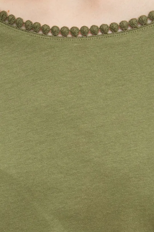 T-shirt bawełniany damski z ozdobną aplikacją kolor zielony