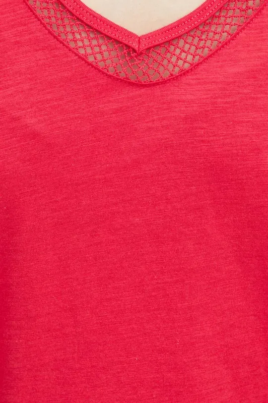 T-shirt bawełniany damski z ozdobnymi wstawkami kolor różowy Damski