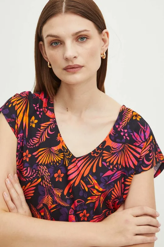 T-shirt bawełniany damski wzorzysty kolor multicolor Damski