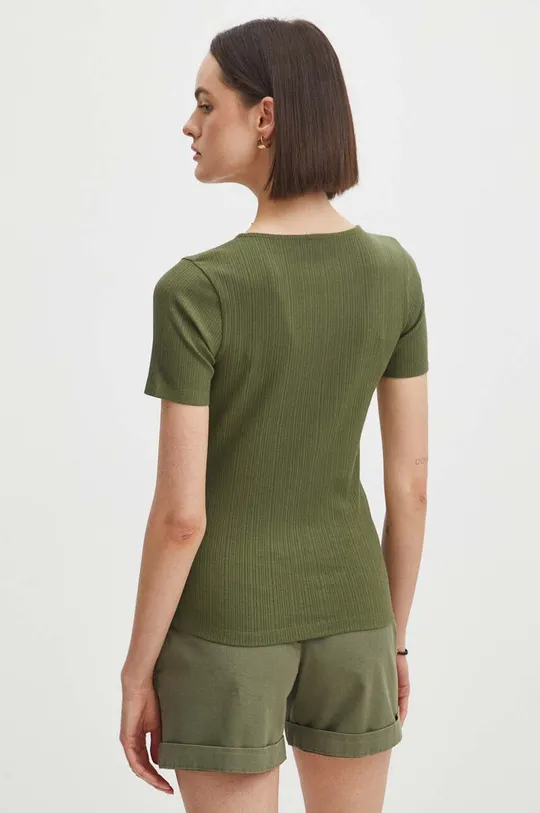 T-shirt damski prążkowany kolor zielony 91 % Wiskoza, 9 % Elastan
