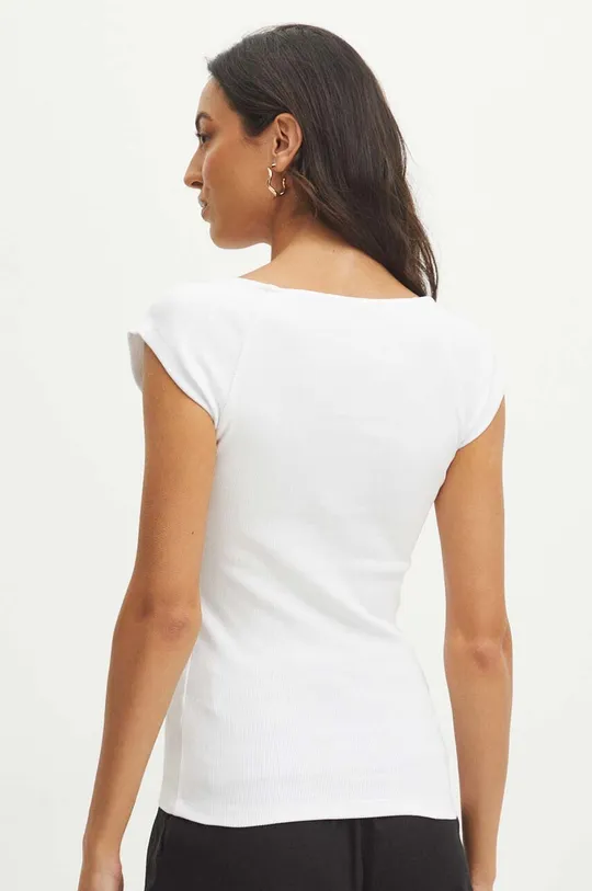 T-shirt bawełniany damski z domieszką elastanu prążkowany kolor biały 95 % Bawełna, 5 % Elastan