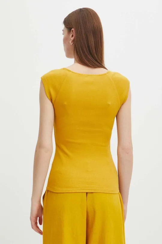 T-shirt bawełniany damski z domieszką elastanu prążkowany kolor żółty 95 % Bawełna, 5 % Elastan
