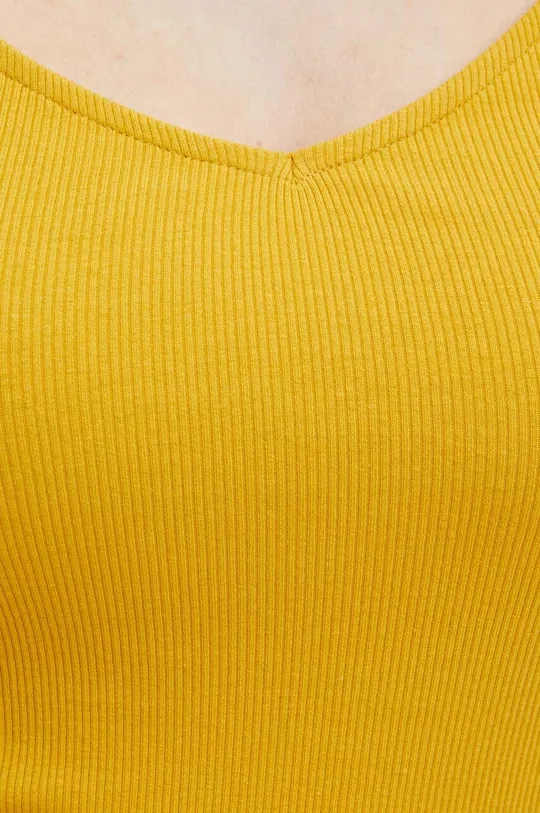 T-shirt bawełniany damski z domieszką elastanu prążkowany kolor żółty Damski
