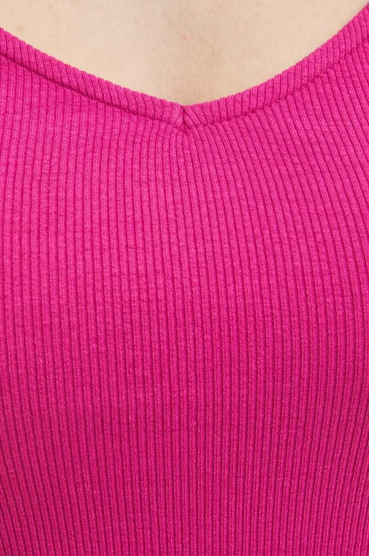 Bavlnené tričko dámske s prímesou elastanu pruhované fialová farba Dámsky