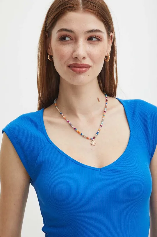fialová Bavlnené tričko dámske s prímesou elastanu pruhované fialová farba Dámsky